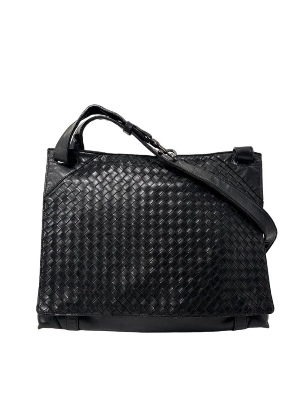 Bottega Veneta Super Shoulder Bag Leather Intrecciato Black